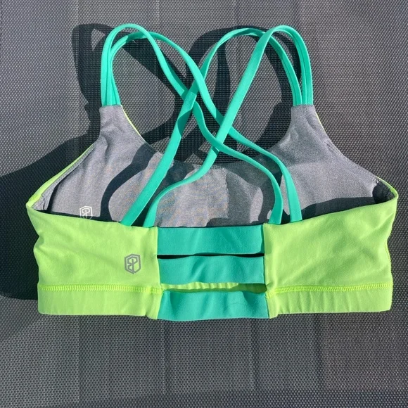 RARE! ✨ BORN PRIMITIVE - Fearless Strappy Back Neon Sports Bra in Envy - M - Picture 2 of 11